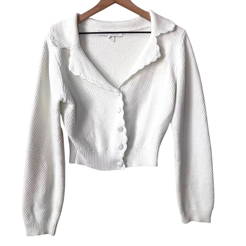 English Factory White Textured Cardigan